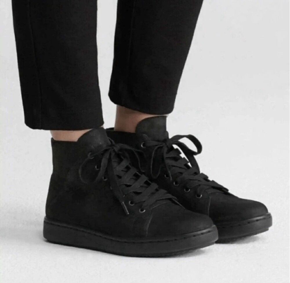 Eileen Fisher Game 2 Sneakers Women's 10 Black Nubuck Leather High Top Goth City